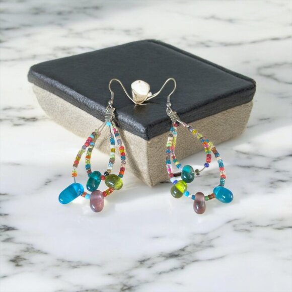 Multicolored Crystal Earrings | Boho Chic Style - Picture 2 of 2